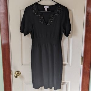 Short sleeve sweater dress beaded neckline